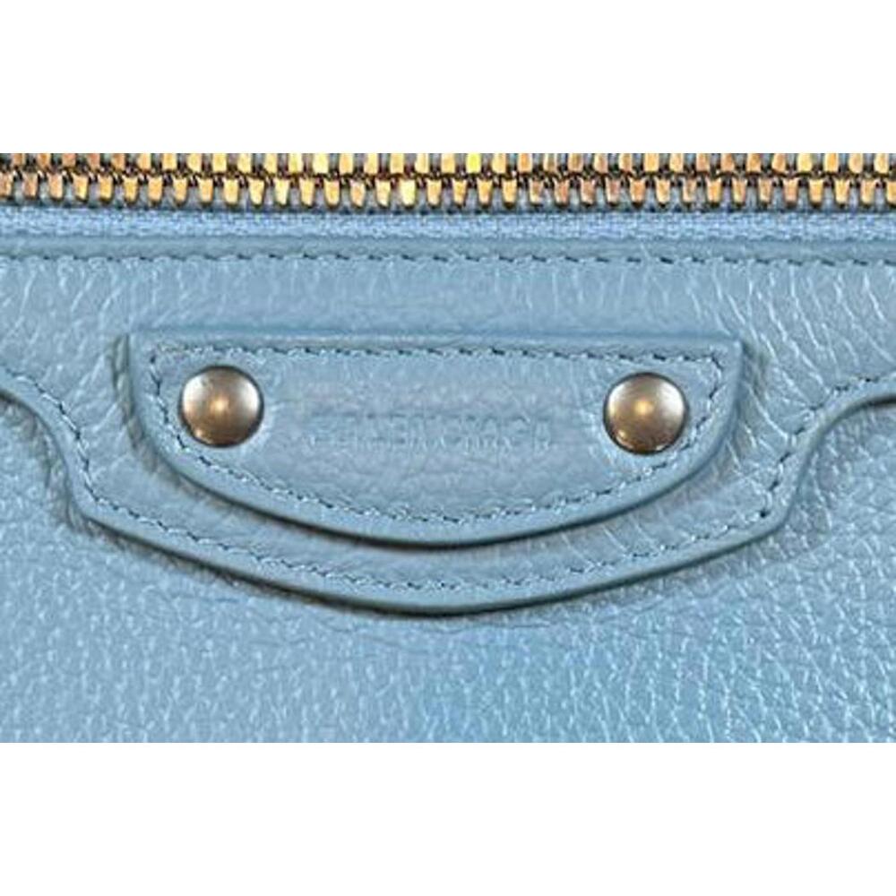 BALENCIAGA Blue Grey Pebbled Leather Neo Classic City Crossbody Clutch Bag - Picture 11 of 13